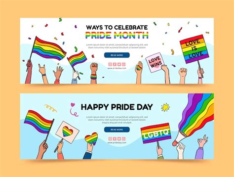 Free Vector Hand Drawn Pride Month Lgbt Horizontal Banners Collection