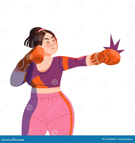 Freckled Woman With Ponytail Wearing Boxing Gloves Throwing Punch