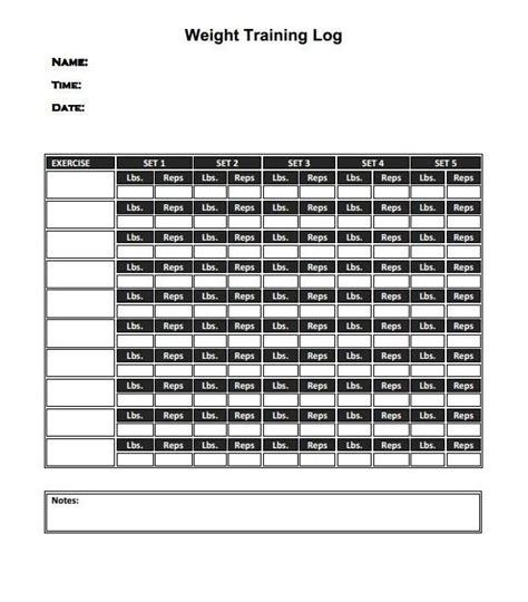 Printable Weight Training Journal