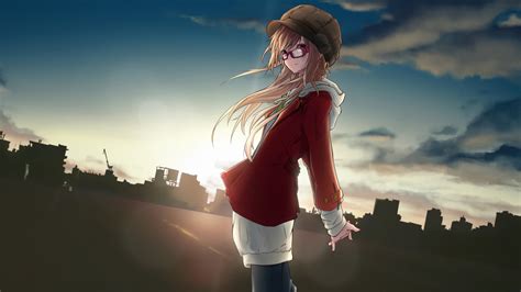 Download Wallpaper 1600x900 Urban Anime Girl Sunset Outdoor 169