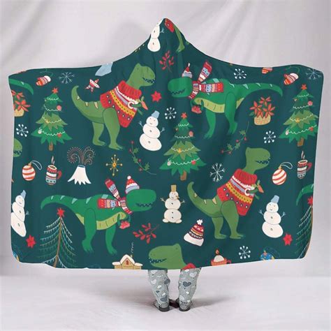 Clubdeer Christmas Dinosaur Green Hooded Blanket Wearable Blanket Large