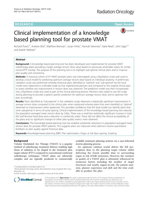 Pdf Clinical Implementation Of A Knowledge Based Planning Tool For Prostate Vmat