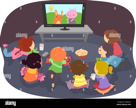 Illustration Of Stickman Kids Watching Cartoons Stock Photo Alamy