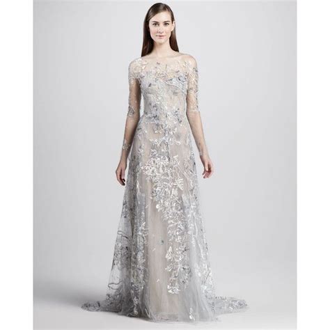 Monique Lhuillier Embroidered Illusion Gown 9390 Liked On Polyvore