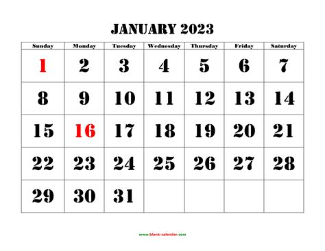January 2023 Printable Calendar Free Download Monthly Calendar Templates