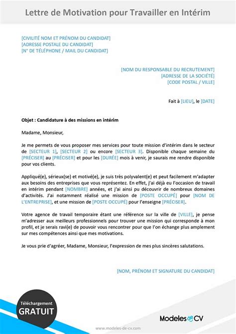 Exemple De Lettre De Motivation Pour Interim Interim Lettre De