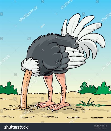 Animal Illustration Featuring Ostrich Burying Head Stock Vector