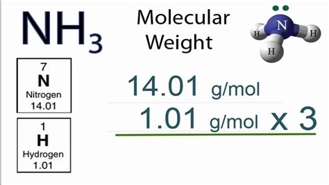 First determine the number of each atom in the formula. NH3 Molecular Weight: How to find the Molar Mass of NH3 ...