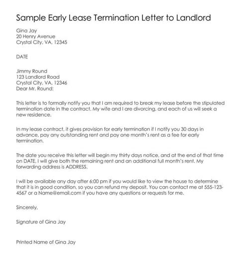 5 early lease termination letter sample templates