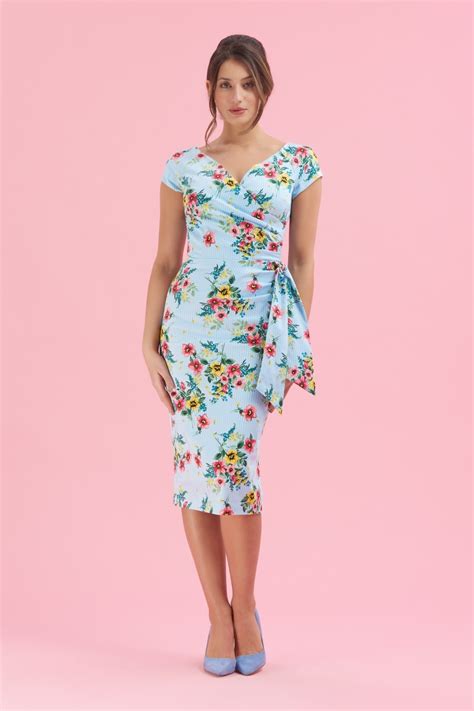 The Pretty Dress Company Hourglass Pencil Dress In Springtime Floral