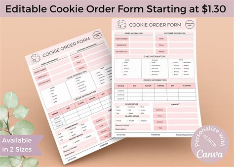 Cookie Order Form Template Bakery Order Form Template Small Business
