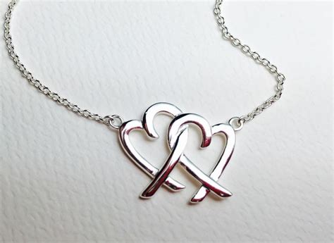 All Sterling Silver Double Heart Necklace Double Twin Two Etsy