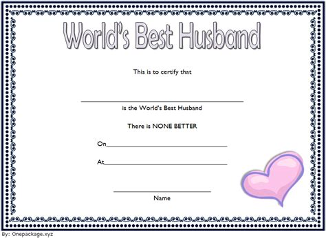 Worlds Best Husband Certificate Template Free 1 In 2021 Best Husband