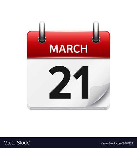 March 21 Flat Daily Calendar Icon Date Royalty Free Vector