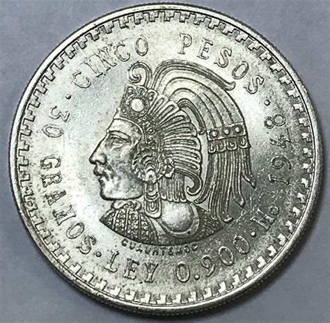 1948 Mexico Silver 5 Pesos 30 Grams Of Silver High Grade Coin