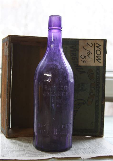 Large Purple Bottle Hayner Whiskey Troy Ohio Antique Amethyst Etsy Glass Liquor Bottles