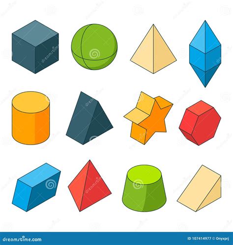 3d Model Of Geometry Shapes Colored Pictures Sets Stock Vector