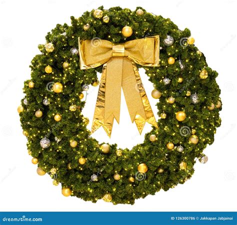 Christmas Wreath With Gold Ribbon Stock Photo Image Of Frame Hanging