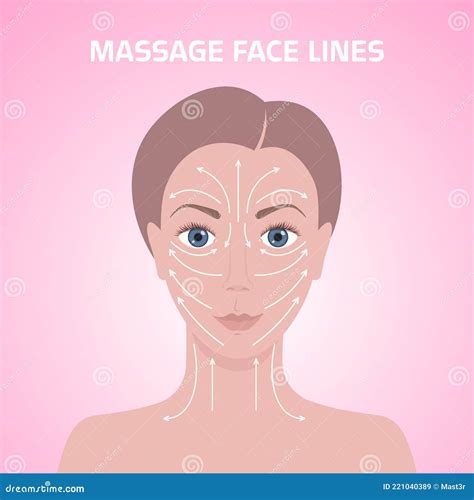 Massage Lines On Womans Face Beauty Treatment Skin Care Concept Female Head Portrait Stock