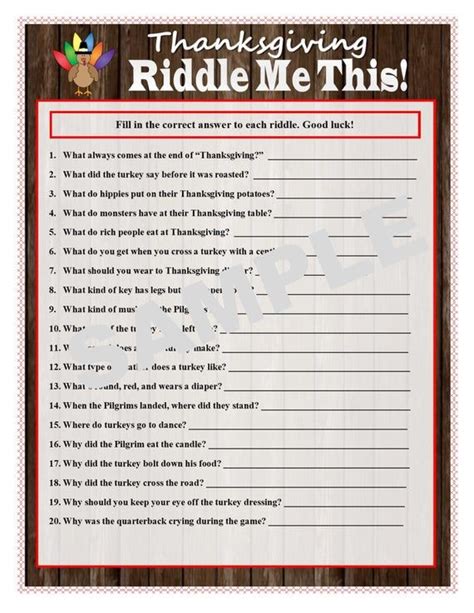 Thanksgiving Riddle Me This Fun Thanksgiving Games Thanksgiving