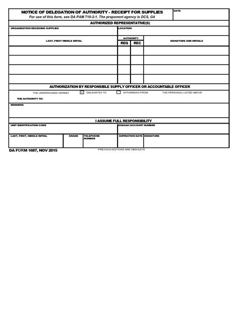 Da Form 1687 Notice Of Delegation Of Authority Receipt For Supplies