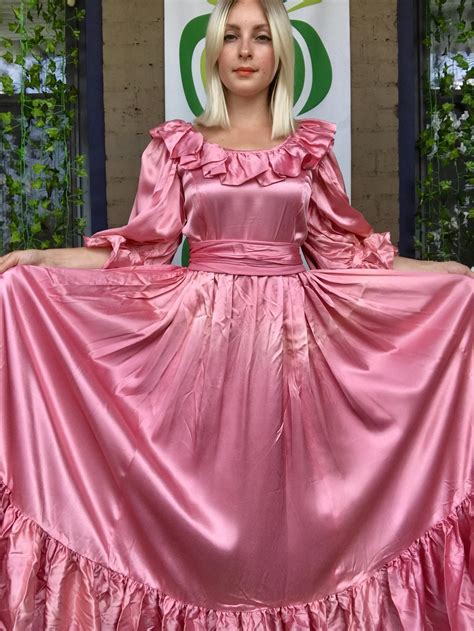 Pink Satin Vintage Ball Gown Pink Princess Dress Maxi Dress With