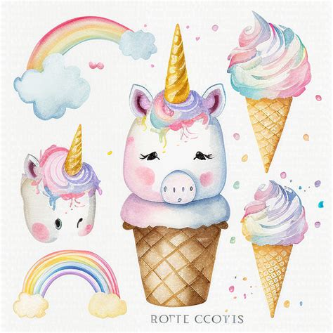 Anne Cute Unicorn Watercolor Clipart Rainbow Clip Art Magic Unicorn