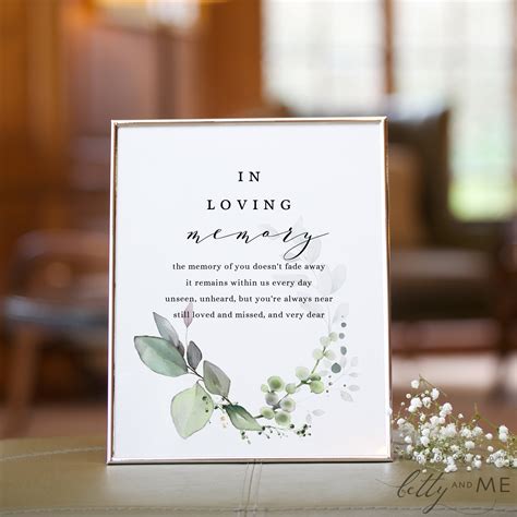 Leaf And Gold In Loving Memory Printable Template Memorial Table Sign