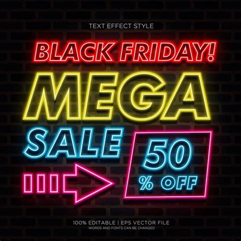 Premium Vector Black Friday Mega Sale Banner With Neon Text Effects