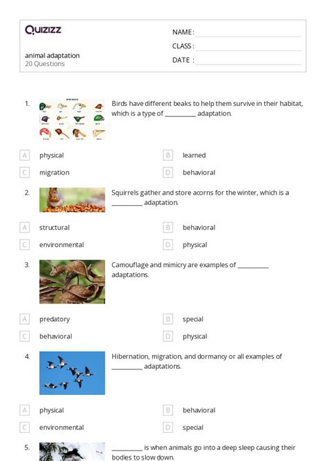 50 Animal Adaptations Worksheets On Quizizz Free And Printable