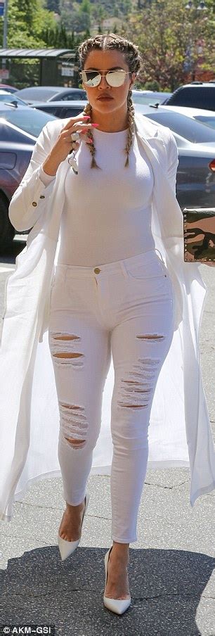 Khloe Kardashian Wears A In Tight White Outfit As She Films Kuwtk With Scott Disick Daily Mail