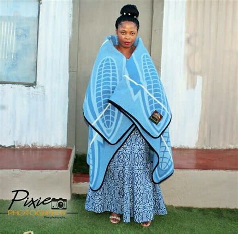 Clipkulture Makoti In Blue Basotho Blanket And Shweshwe Dress