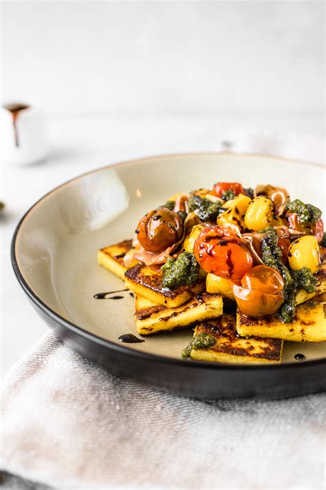Pan Fried Polenta Salad With Pesto And Cherry Tomatoes Cravings Journal
