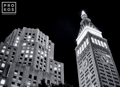 The Metlife Building At Night Framed Black And White Photograph By