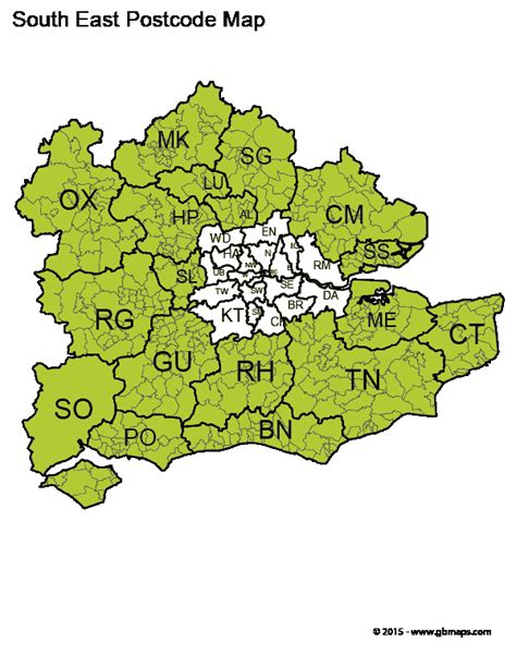 South East England Postcode District Map Gambaran