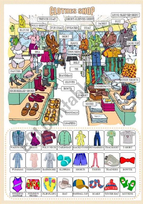At The Clothes Shop Pictionary Reuploaded Esl Worksheet By Asiabrzoza
