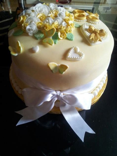 Lemon And Gold Roses And Butterflies 86th Birthday Cake Cake
