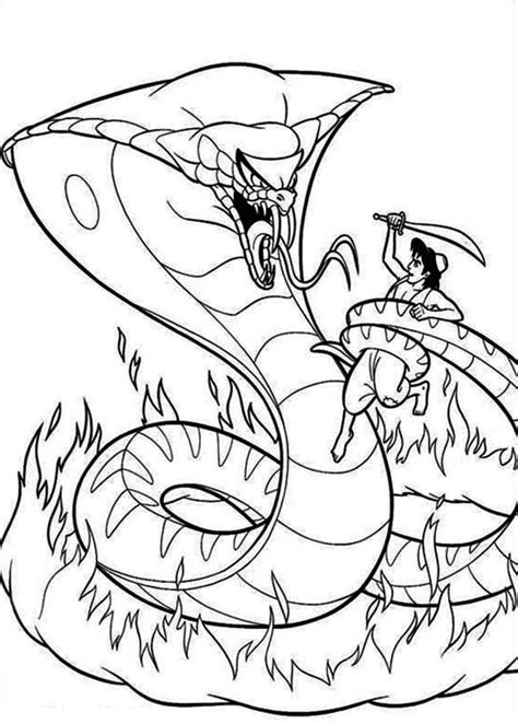 Aladdin is a musical, animated film released by walt disney pictures on november 1992. Jafar In Form Of Giant Cobra Fights Aladdin Coloring Page ...