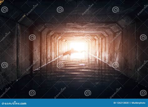 Dark Flooded Corridor Or Tunnel In Old Underground Abandoned Soviet