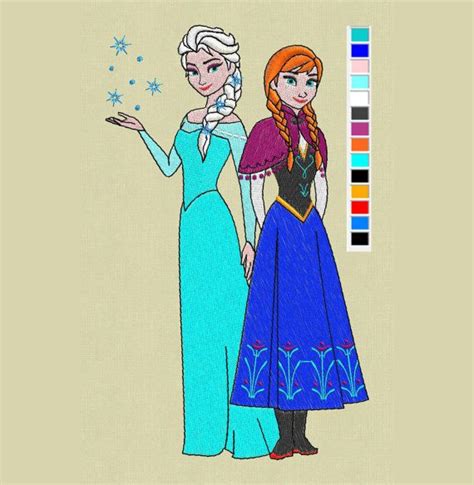 Embroidery Elsa Anna Design Frozen 5x7 Pes Hus Jef Motifs De Broderie