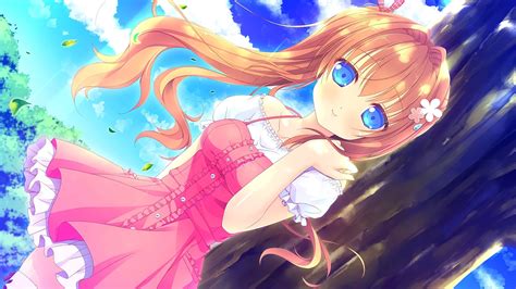 wallpaper illustration blonde flowers long hair anime girls blue eyes looking at viewer