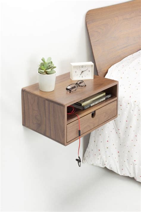 Walnut Floating Nightstand Bedside Table Drawer In Solid Etsy