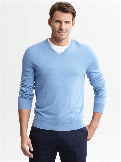 Banana Republic Silk Cotton Cashmere V Neck Sweater In Blue For Men