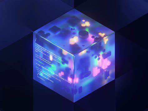 an illuminated cube on a black background