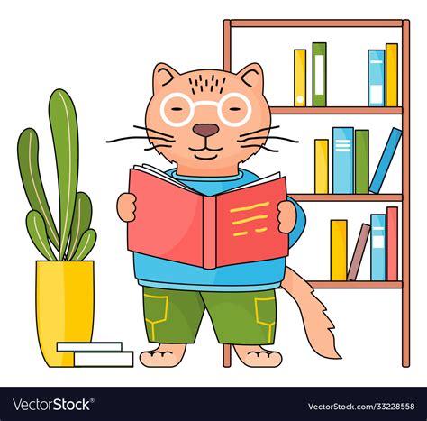 Cartoon Animal Student Or Teacher Smart Cat Vector Image