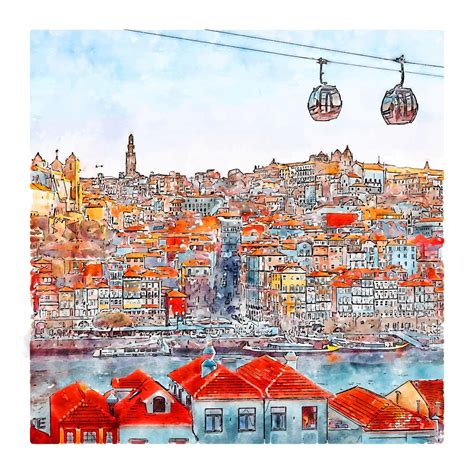 Porto Portugal Esboço Em Aquarela Ilustração Desenhada à Mão 12241352