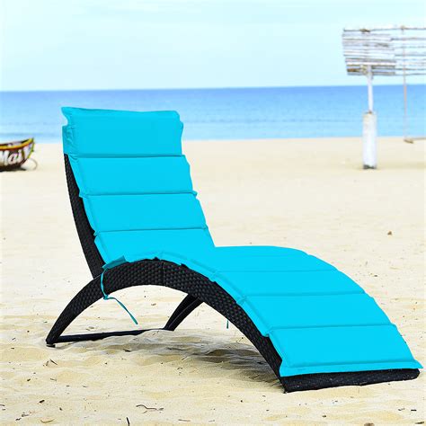 Costway Folding Patio Rattan Lounge Chair Chaise Cushioned Portable