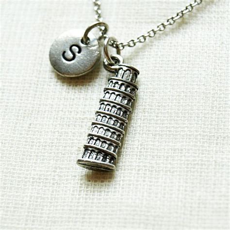 Leaning Tower Of Pisa Charm Necklace Pisa Tower Initial Etsy Charm