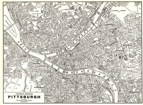 1940 Pittsburgh Street Map Wall Decor Vintage City Map Of Etsy