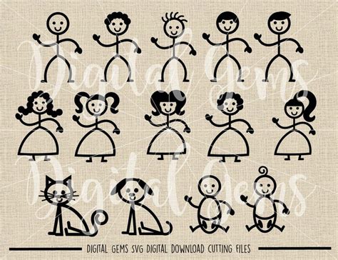 Stick Figure People And Pets Svg Dxf Png Files Compatible Etsy